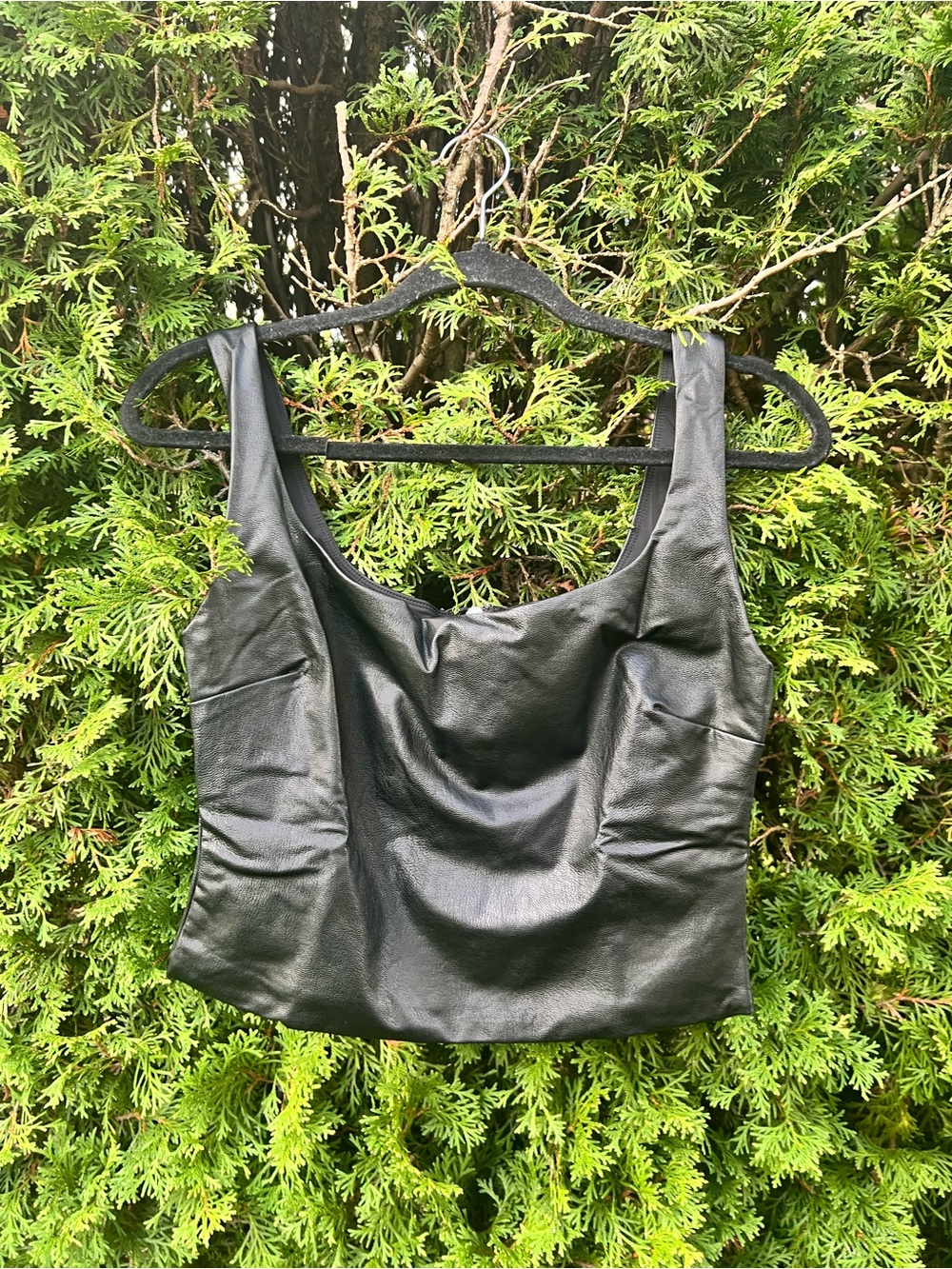 All Saints Black Faux-Leather Tank Top